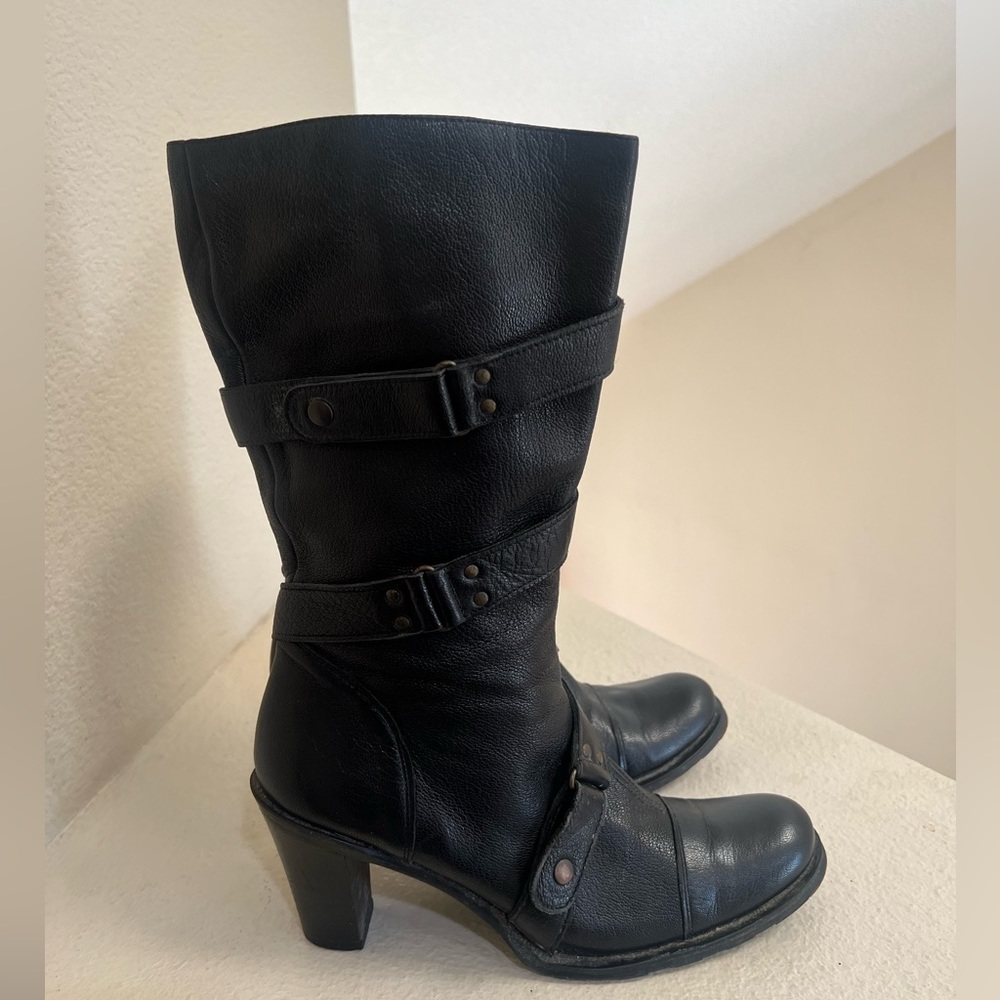 Kenneth Cole Womens Ruff & Rugged Black Leather Heeled Boots Size 9.5